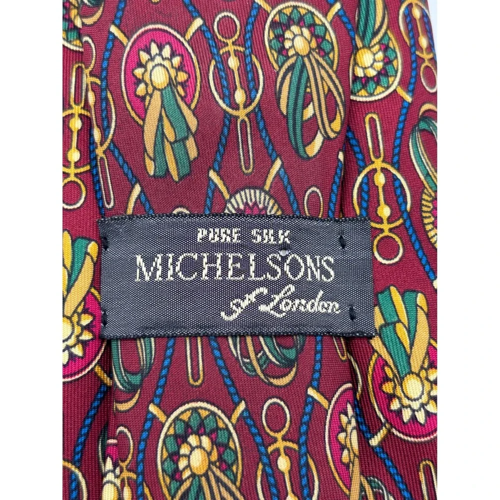 Michelsen's of London 100% Silk Tie Burgundy Equestrian Chain Medallion Classic